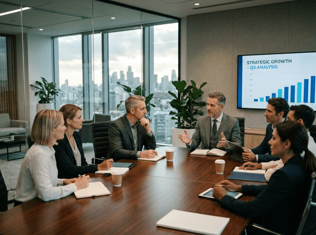 European executives, man at table head