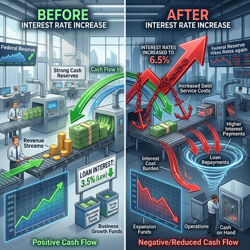 Before-and-after comparison of cash flow under rising interest rates